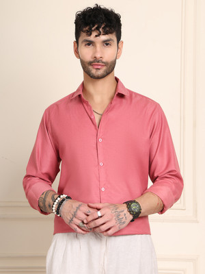 Tanip Men Solid Formal Pink Shirt