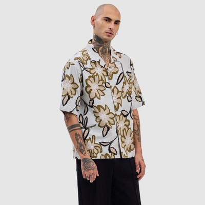 Snitch Men Floral Print Casual White Shirt