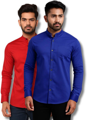 MAHIRAN Men Solid Casual Red, Dark Blue Shirt(Pack of 2)