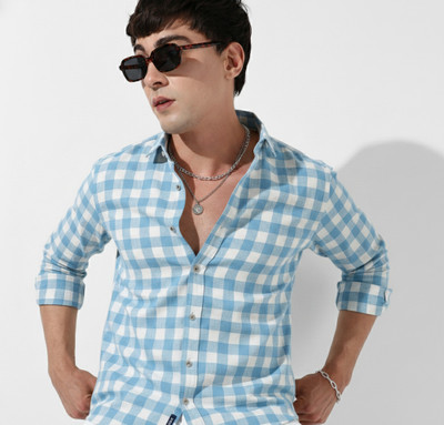 U TURN Men Checkered Casual Blue Shirt
