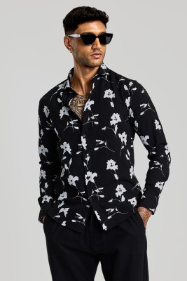 Snitch Men Floral Print Casual Black Shirt