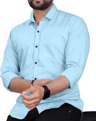 allan peter Men Solid Casual Light Blue Shirt