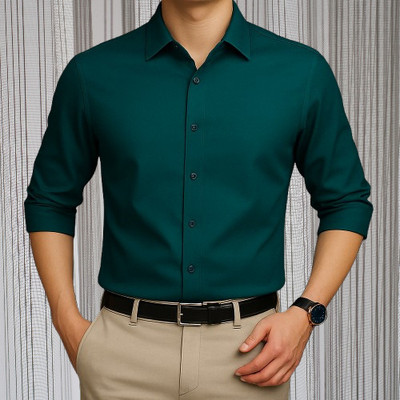 QFashion Men Solid Formal Blue Shirt