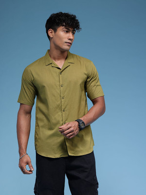 HERE&NOW Men Solid Casual Green Shirt