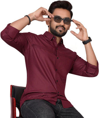 GLOBAL NOMAD Men Solid Casual Maroon Shirt