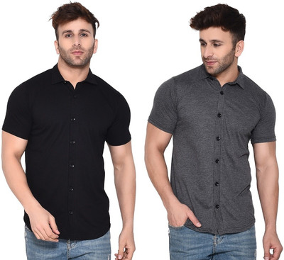 GEUM Men Solid Formal Multicolor, Black, Grey Shirt(Pack of 2)