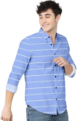 HASINI Fashion Men Striped Casual Light Blue Shirt