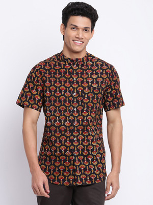 Fabindia Men Printed Casual Maroon, Black, Beige Shirt