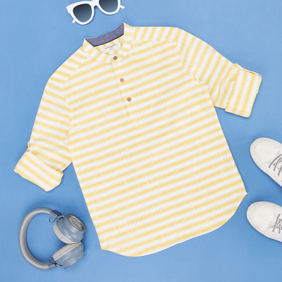 Pantaloons Junior Boys Striped Casual Yellow Shirt