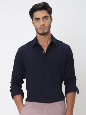 MUFTI Men Self Design Casual Dark Blue Shirt