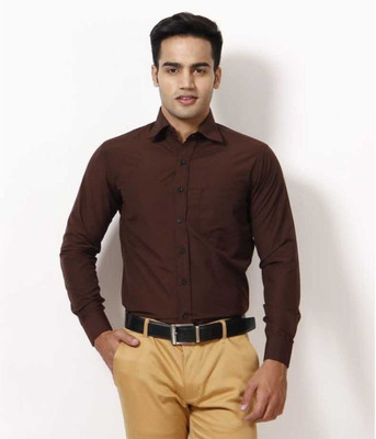 Kryptar Men Solid Formal Brown Shirt