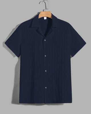 METRONAUT Men Self Design Casual Dark Blue Shirt