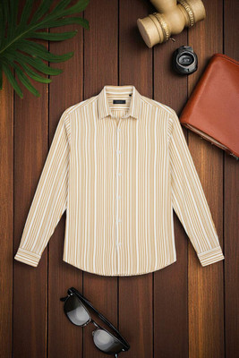 Aarna Enterprise Men Self Design Casual Yellow, White Shirt