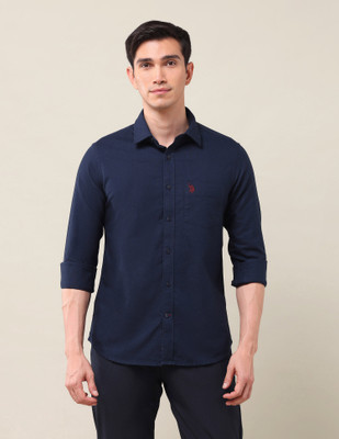 U.S. POLO ASSN. Men Solid Casual Blue Shirt