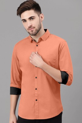 VIVESCO Men Solid Casual Orange Shirt