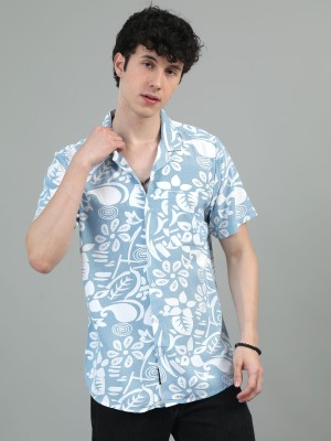 HETIERS Men Printed Casual Blue Shirt