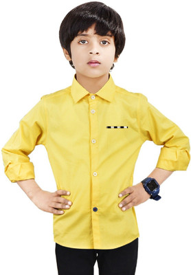 Paper Crane Boys Solid Casual Yellow Shirt