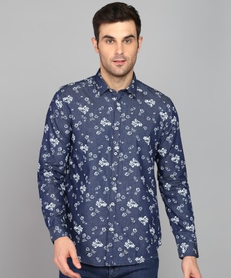 Blackberrys Men Floral Print Casual Dark Blue, White Shirt