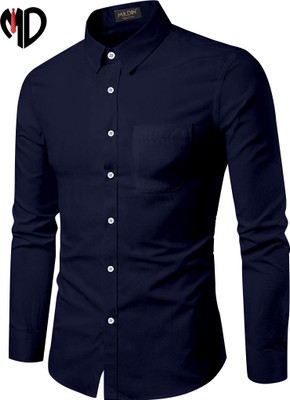 MILDIN Men Solid Casual Dark Blue Shirt