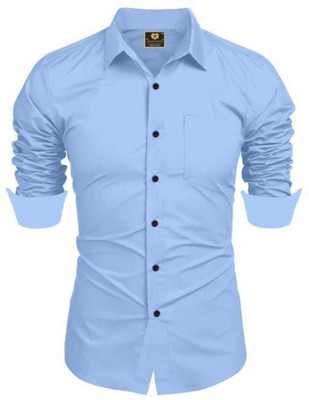jumi enterprise Men Solid Casual Light Blue Shirt