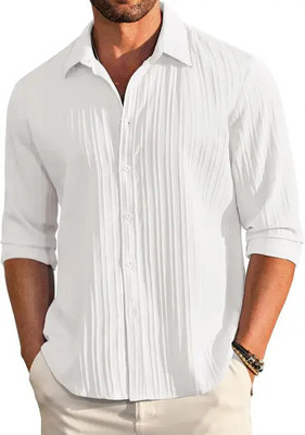 NIRESH Men Embroidered Casual White Shirt