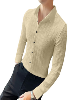 KHANJAN FASHION Men Self Design Formal Cream Shirt