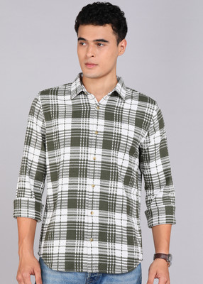 WROGN Men Checkered Casual Green Shirt
