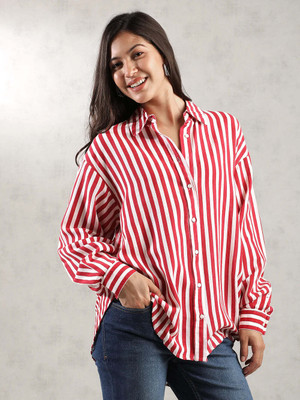 CASAD Women Striped Casual Red, White Shirt