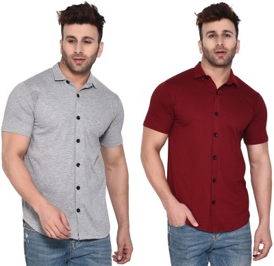 BEYOU FASHION Men Solid Casual Silver, Maroon Shirt(Pack of 2)