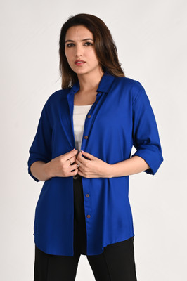 The Trending Company Women Solid Casual Blue Shirt
