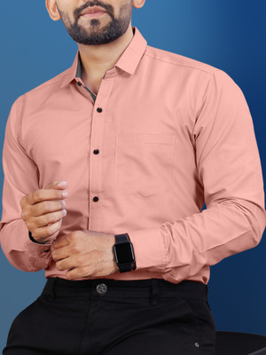 VeBNoR Men Solid Formal Pink Shirt