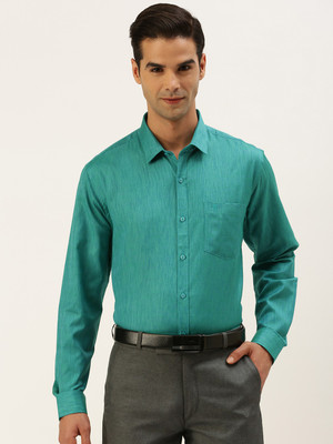 Ramraj Cotton Men Solid Formal Green Shirt