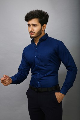 Fab Empire Men Solid Formal Dark Blue Shirt