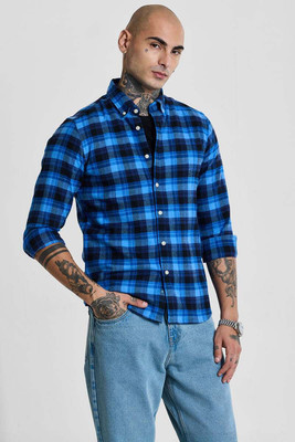 Snitch Men Checkered Casual Blue Shirt