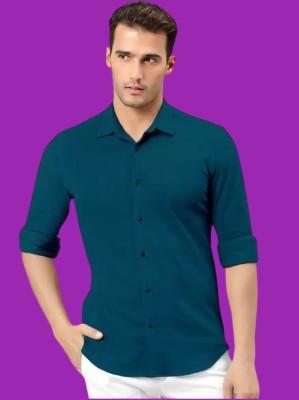 Chjfjoh Hub Men Solid Casual Green Shirt