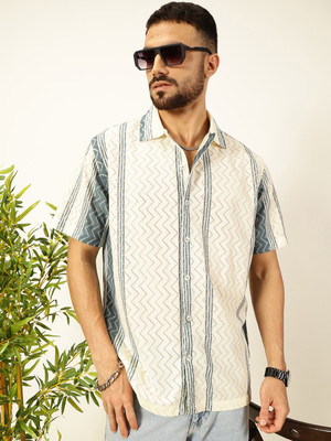 THOMAS SCOTT Men Striped Casual Blue Shirt