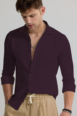 Qlonz Store Men Self Design Casual Purple Shirt