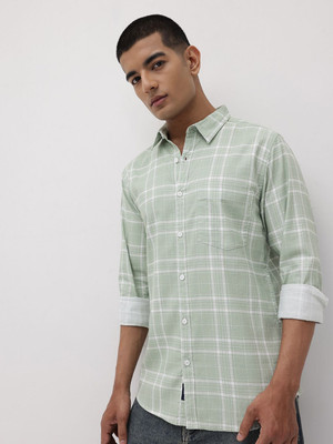Roadster Men Checkered Casual Green Shirt