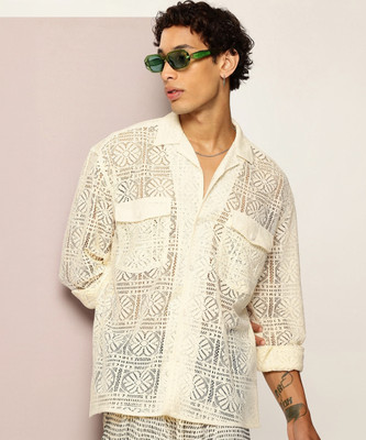 Kook N Keech Men Self Design Casual White Shirt