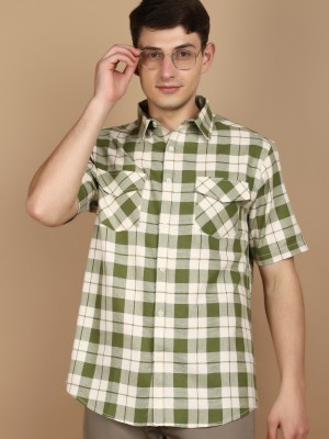 V-MART Men Checkered Casual Green Shirt