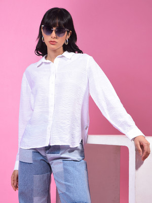 CRIMSOUNE CLUB Women Striped Casual White Shirt