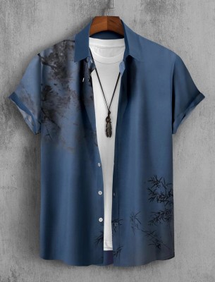 Hashtag Fashion Men Printed Casual Dark Blue, Blue Shirt