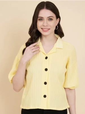 SYSBELLA FASHION Women Self Design Casual Yellow Shirt