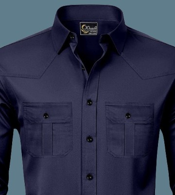 ISUEL FAB Men Solid Casual Dark Blue Shirt