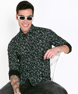 FLYING MACHINE Men Floral Print Casual Black Shirt