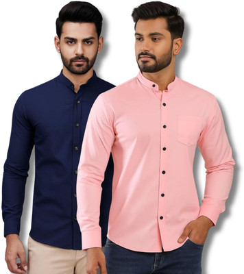RAREMARK Men Solid Casual Dark Blue, Pink Shirt(Pack of 2)