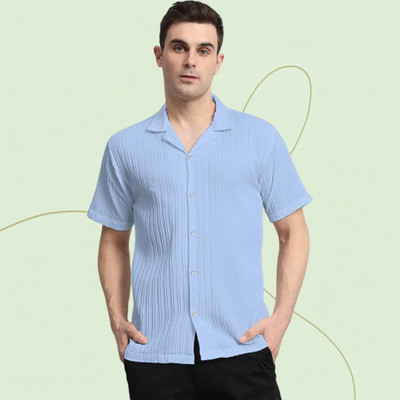 A Vebnor Men Self Design Casual Light Blue Shirt