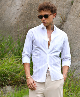 CAMPUS SUTRA Men Striped Formal White Shirt