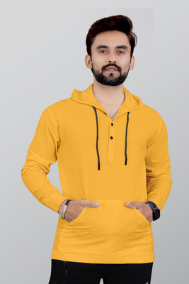 INDICLUB Men Solid Casual Yellow Shirt
