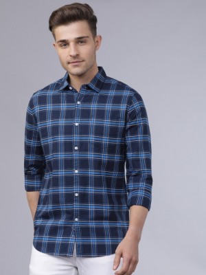 Indi Hemp Men Checkered Casual Dark Blue, Light Blue Shirt